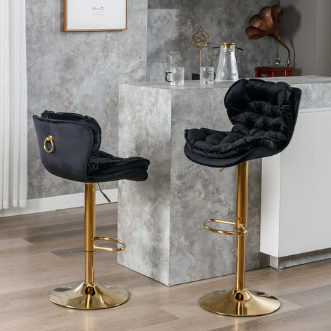 A&A Furniture; Swivel Bar Stools Set of 2; Velvet Counter Height Adjustable Barstools; Dining Bar Chairs Upholstered Modern Bar Stool for Kitchen Island; Cafe; Bar Counter; Dining Room(Black)