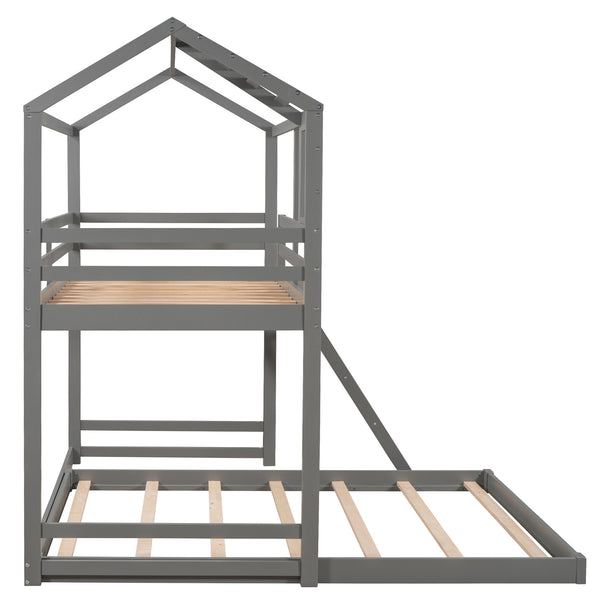 Twin over Full House Bunk Bed with Ladder and Window,Full-Length Guardrail