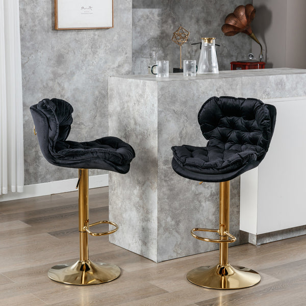 A&A Furniture; Swivel Bar Stools Set of 2; Velvet Counter Height Adjustable Barstools; Dining Bar Chairs Upholstered Modern Bar Stool for Kitchen Island; Cafe; Bar Counter; Dining Room(Black)