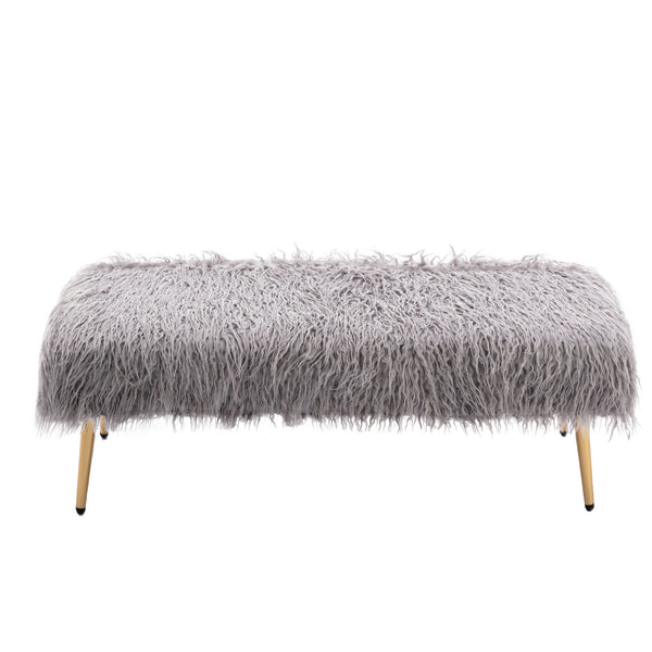 Faux Fur Plush Ottoman Bench; GRAY 1 PC