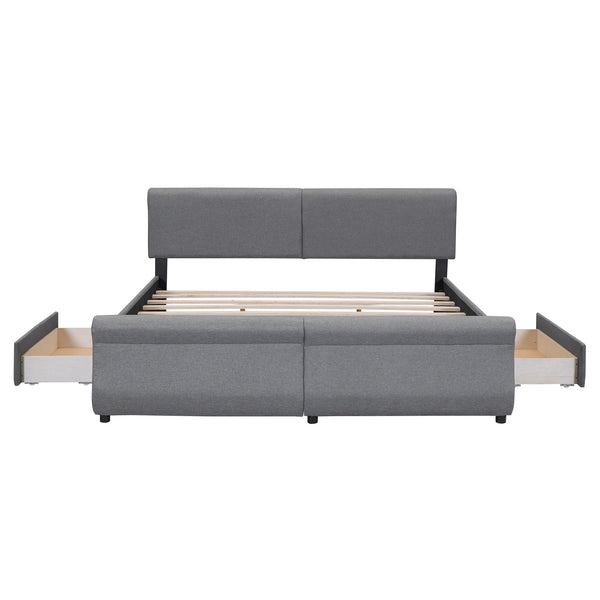 King Size Upholstery Platform Bed with Two Drawers; Gray