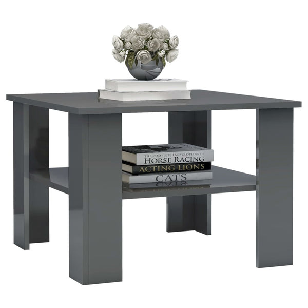 Coffee Table High Gloss Gray 23.6"x23.6"x16.5" Chipboard