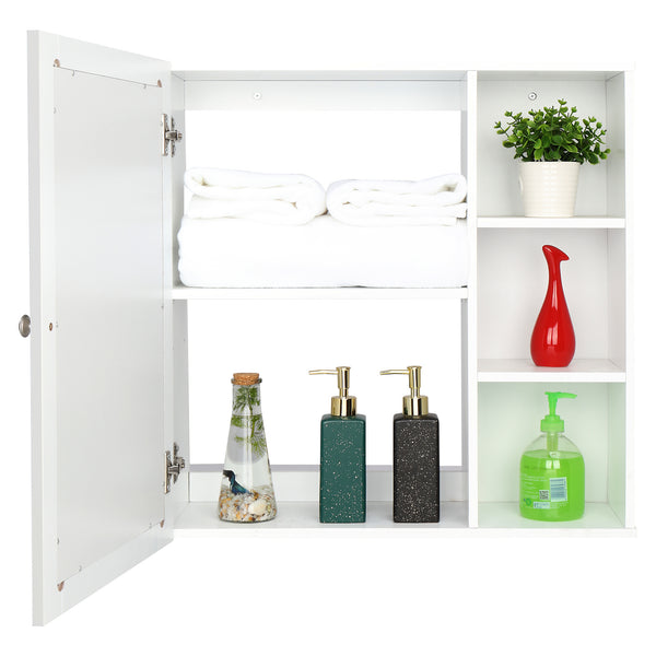 FCH Single Mirror Door 3 Compartment Storage Cabinet MDF Spray Paint white Bathroom Wall Cabinet  YJ