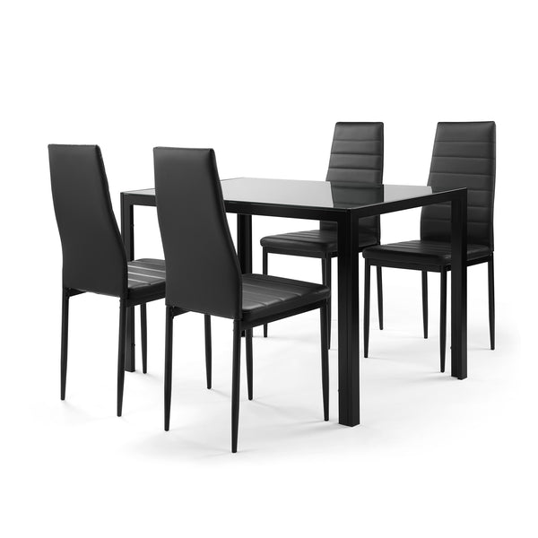 5 Pieces Dining Table Set for 4; Kitchen Room Tempered Glass Dining Table ; 4 Faux Leather Chairs