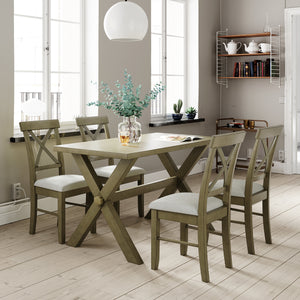 5 Pieces Farmhouse Rustic Wood Kitchen Dining Table Set with Upholstered 4 X-back Chairs