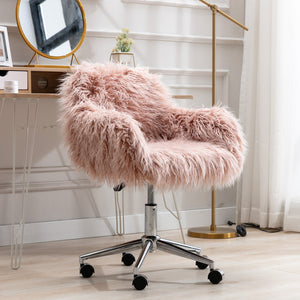 Vanity Chair Fluffy Fuzzy Desk Chair Swivel Adjustable Armless Home Office Chair Chrome Base