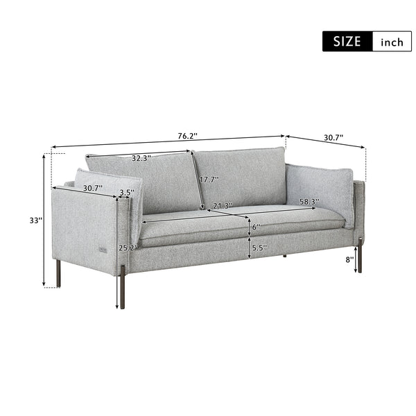 Modern Style 3 Seat Sofa Linen Fabric Upholstered Couch Furniture 3-Seats Couch for Different Spaces; Living Room; Apartment