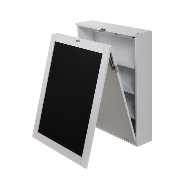 Floating Wall Mounted Table, Foldable Desk with Storage Shelves and Blackboard - black+white XH