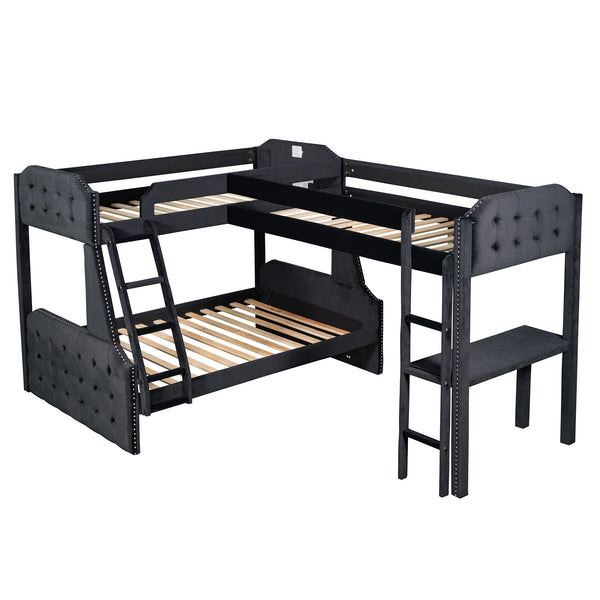 L-Shaped Twin over Full Bunk Bed and Twin Sie Loft Bed with Desk