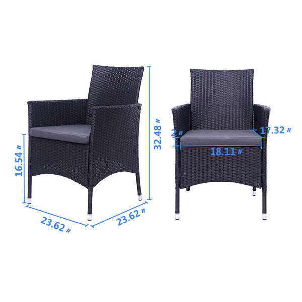 【US Warehouse】3 PCS Rocking Chairs Set Outdoor Patio Furniture with Glass Coffee Table (Black) （Outdoor rattan sofa）