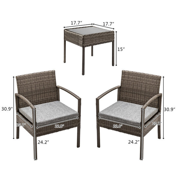 【US Warehouse】3 PCS Rocking Chairs Set Outdoor Patio Furniture with Glass Coffee Table (Black) （Outdoor rattan sofa）